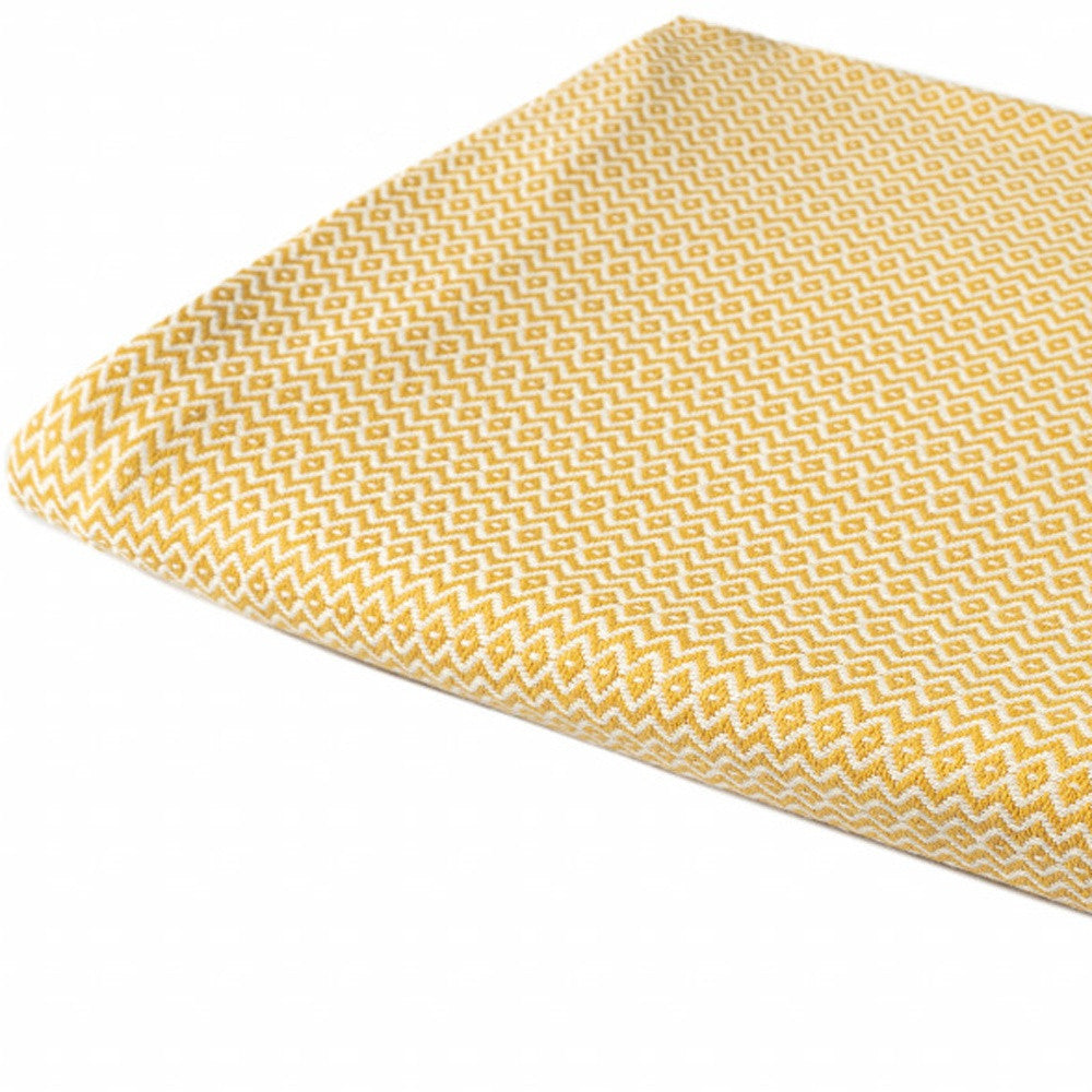 Yellow Woven Cotton Geometric Throw Blanket