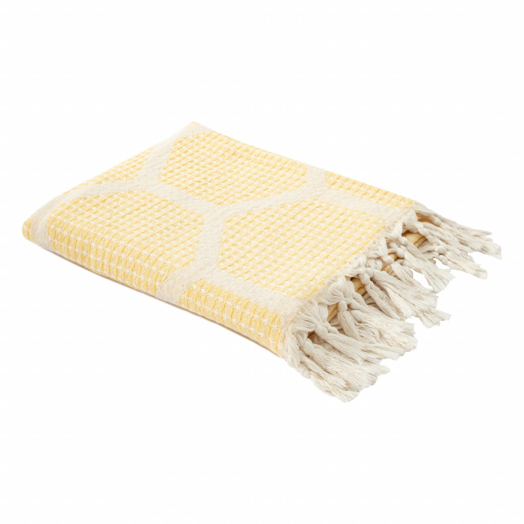 Yellow Woven Cotton Geometric Throw Blanket