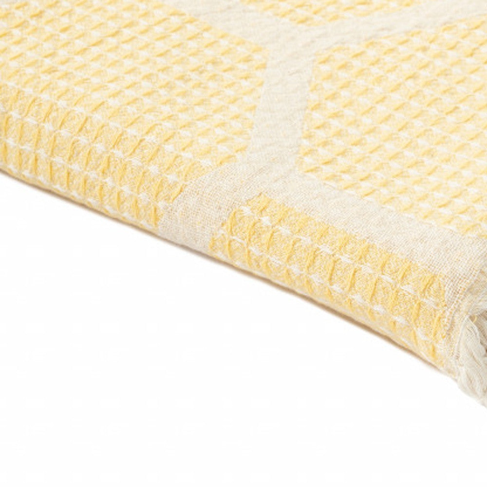 Yellow Woven Cotton Geometric Throw Blanket