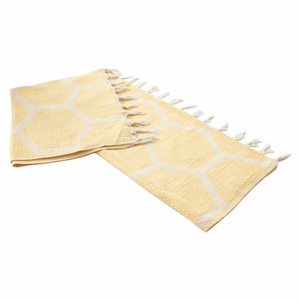 Yellow Woven Cotton Geometric Throw Blanket