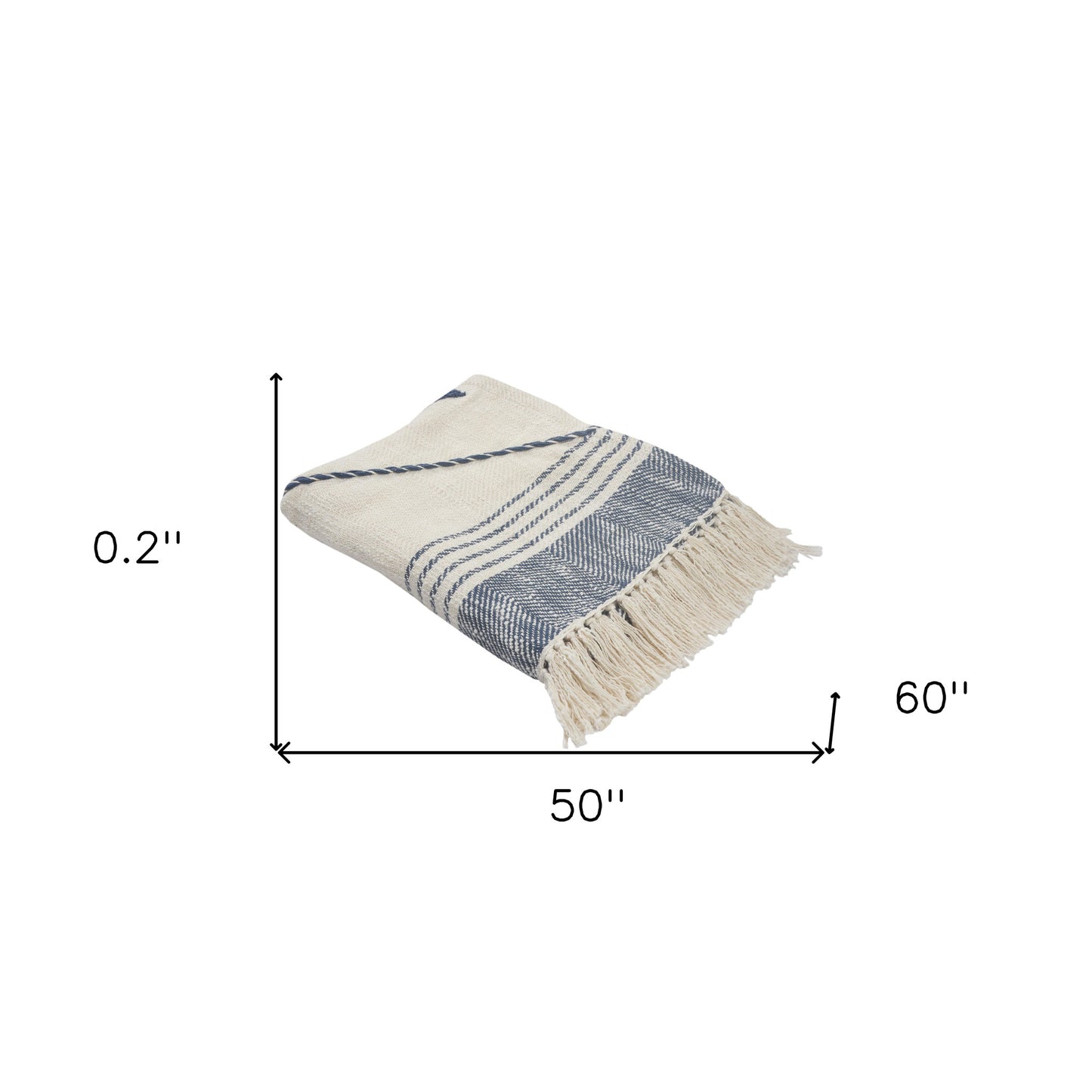 Blue and Off White Woven Cotton Striped Throw Blanket