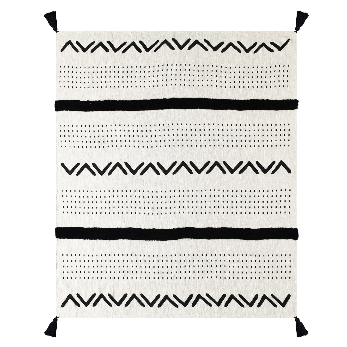 Black and White Woven Cotton Striped Throw Blanket