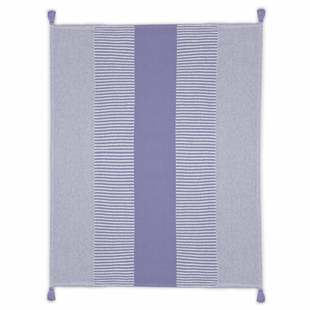 Purple Woven Cotton Striped Throw Blanket