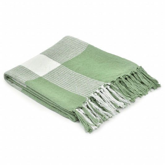 Green Woven Cotton Checkered Throw Blanket