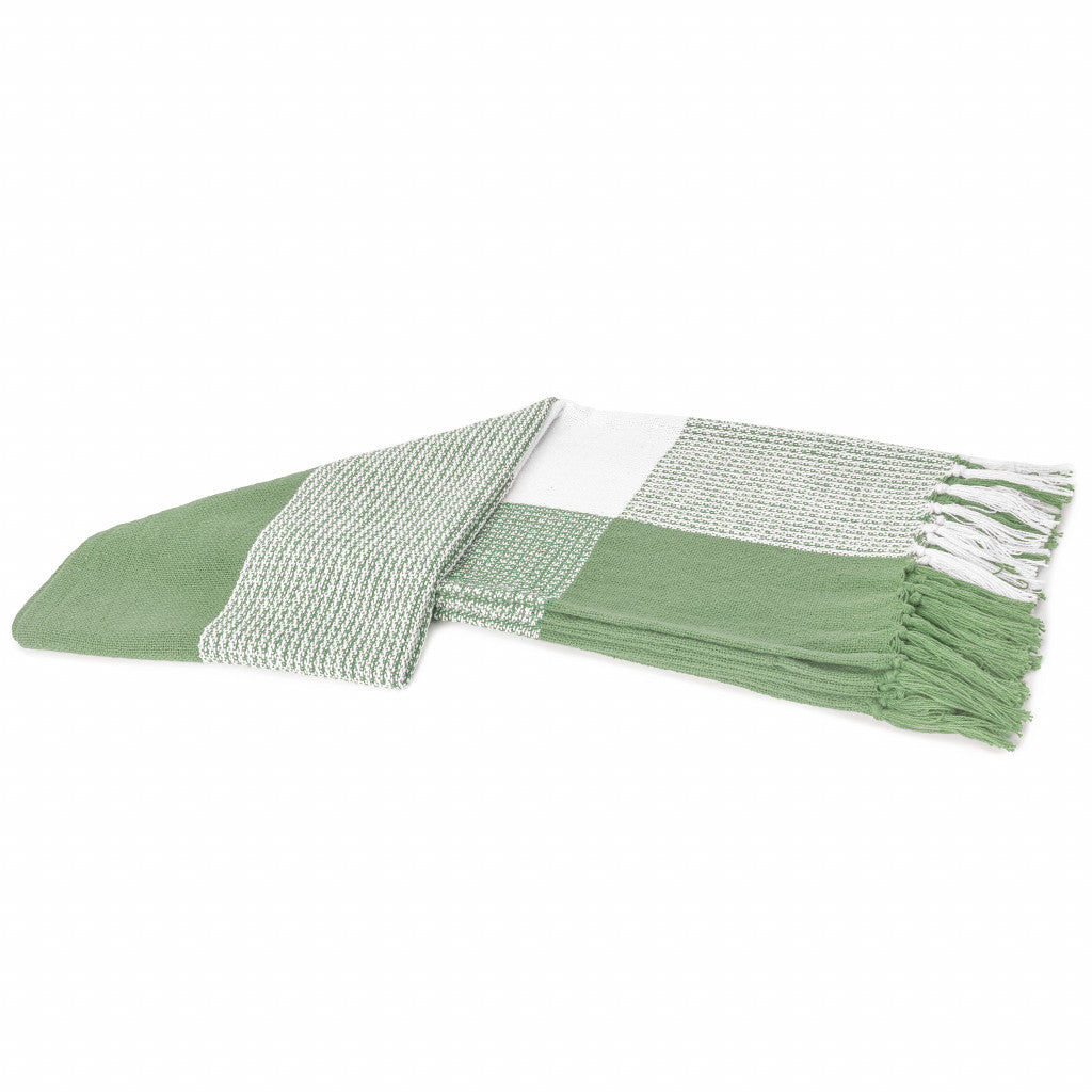 Green Woven Cotton Checkered Throw Blanket