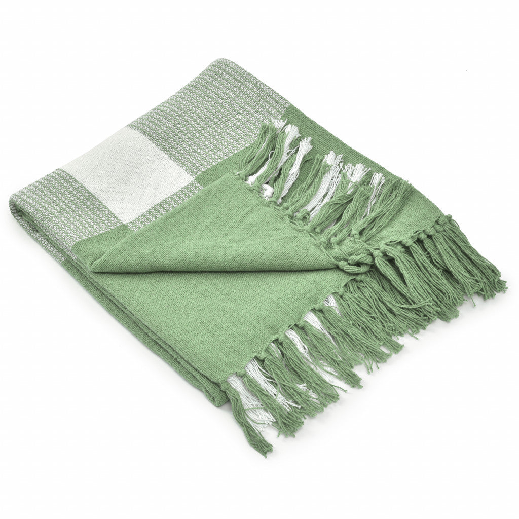 Green Woven Cotton Checkered Throw Blanket