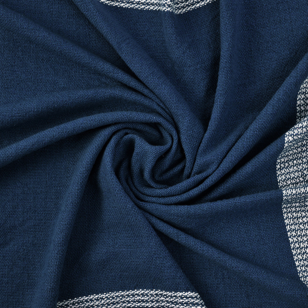 Blue and White Woven Cotton Checkered Throw Blanket