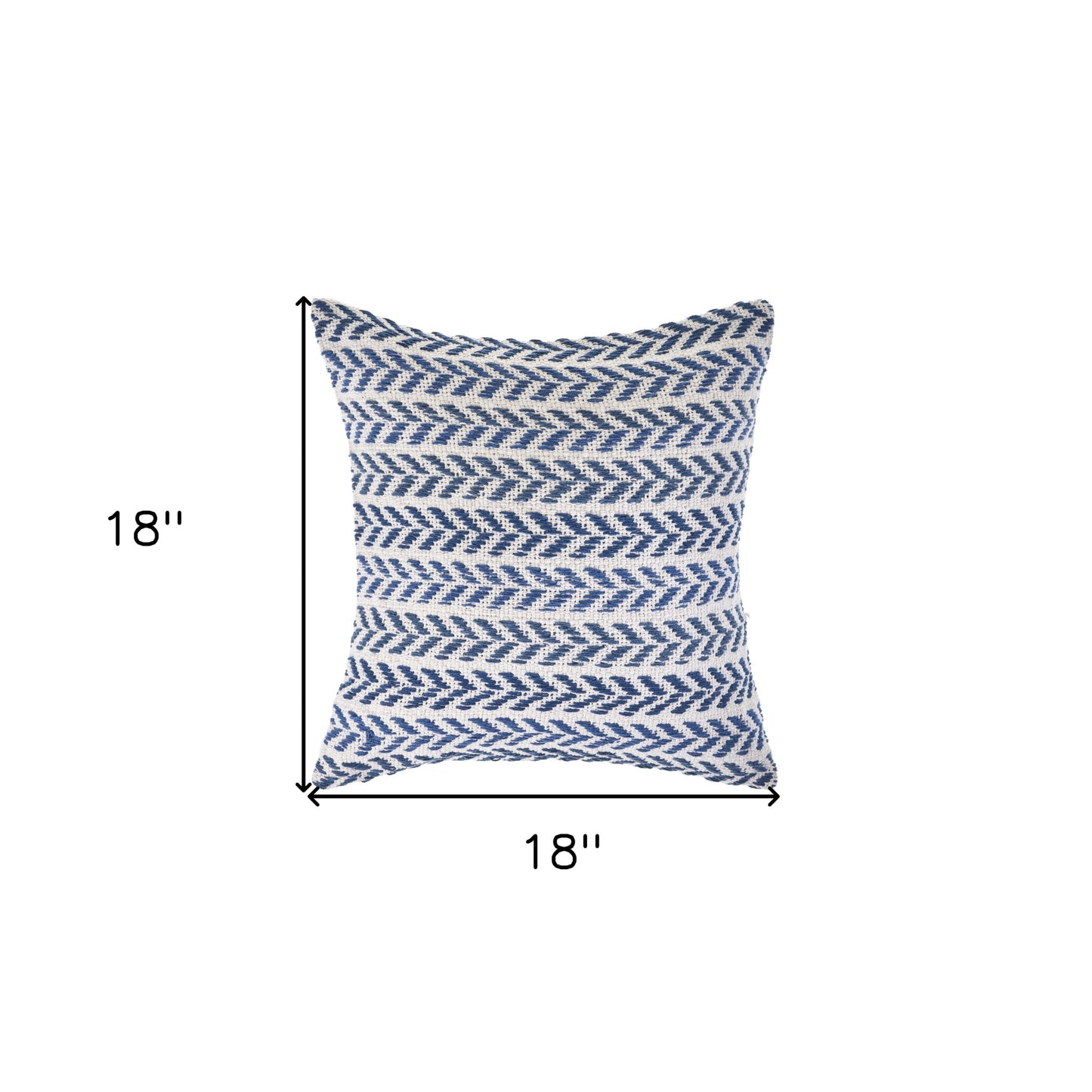 18" X 18" Blue And White 100% Cotton Chevron Zippered Pillow