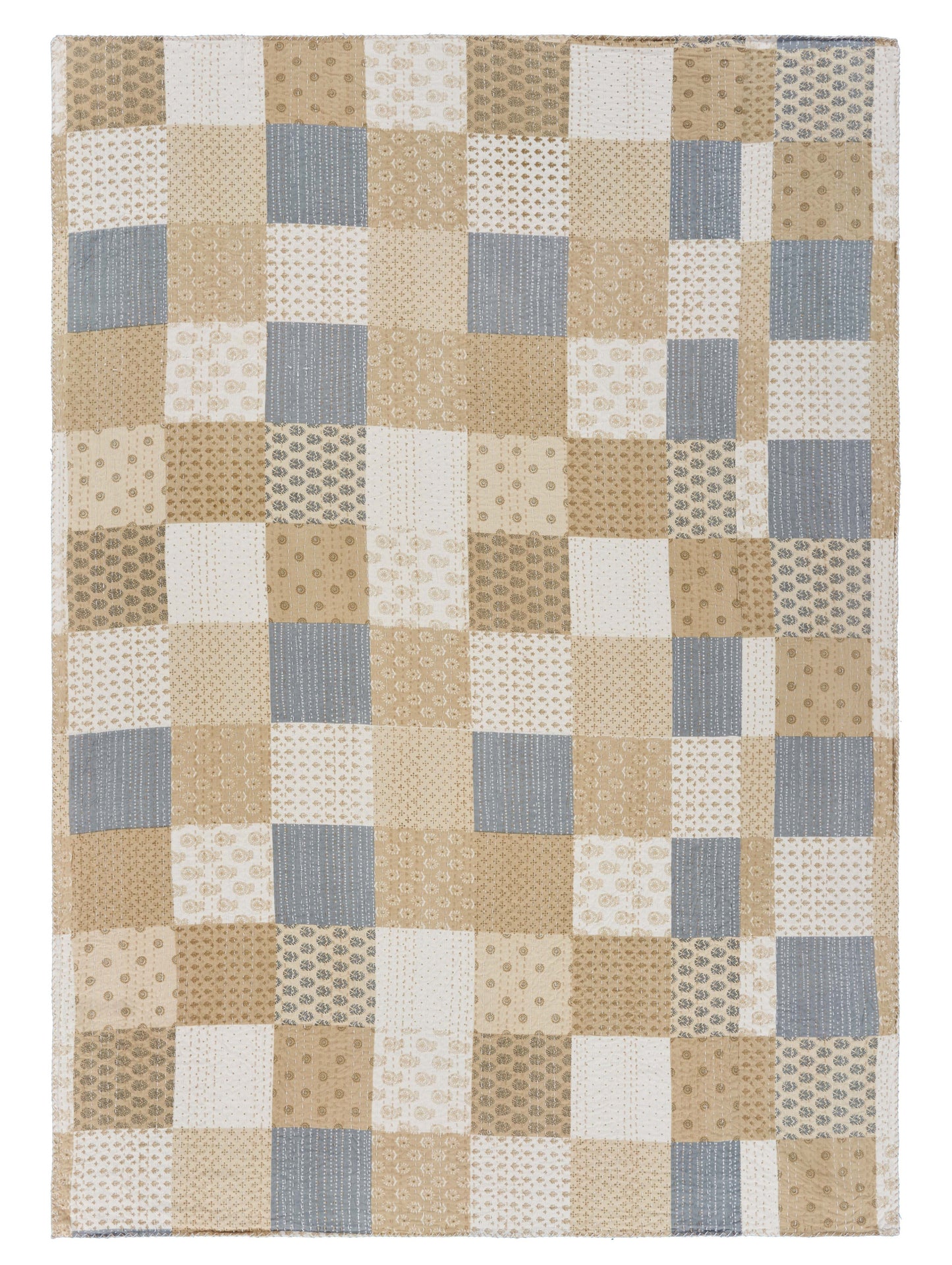 Beige Knitted Cotton Patchwork Throw Blanket