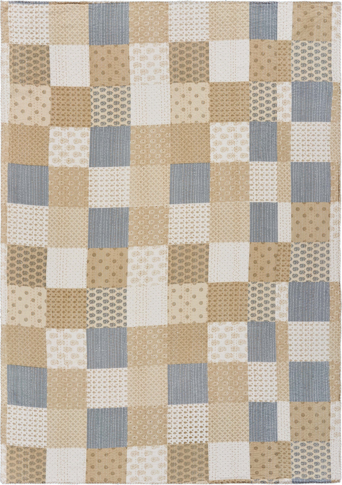 Beige Knitted Cotton Patchwork Throw Blanket