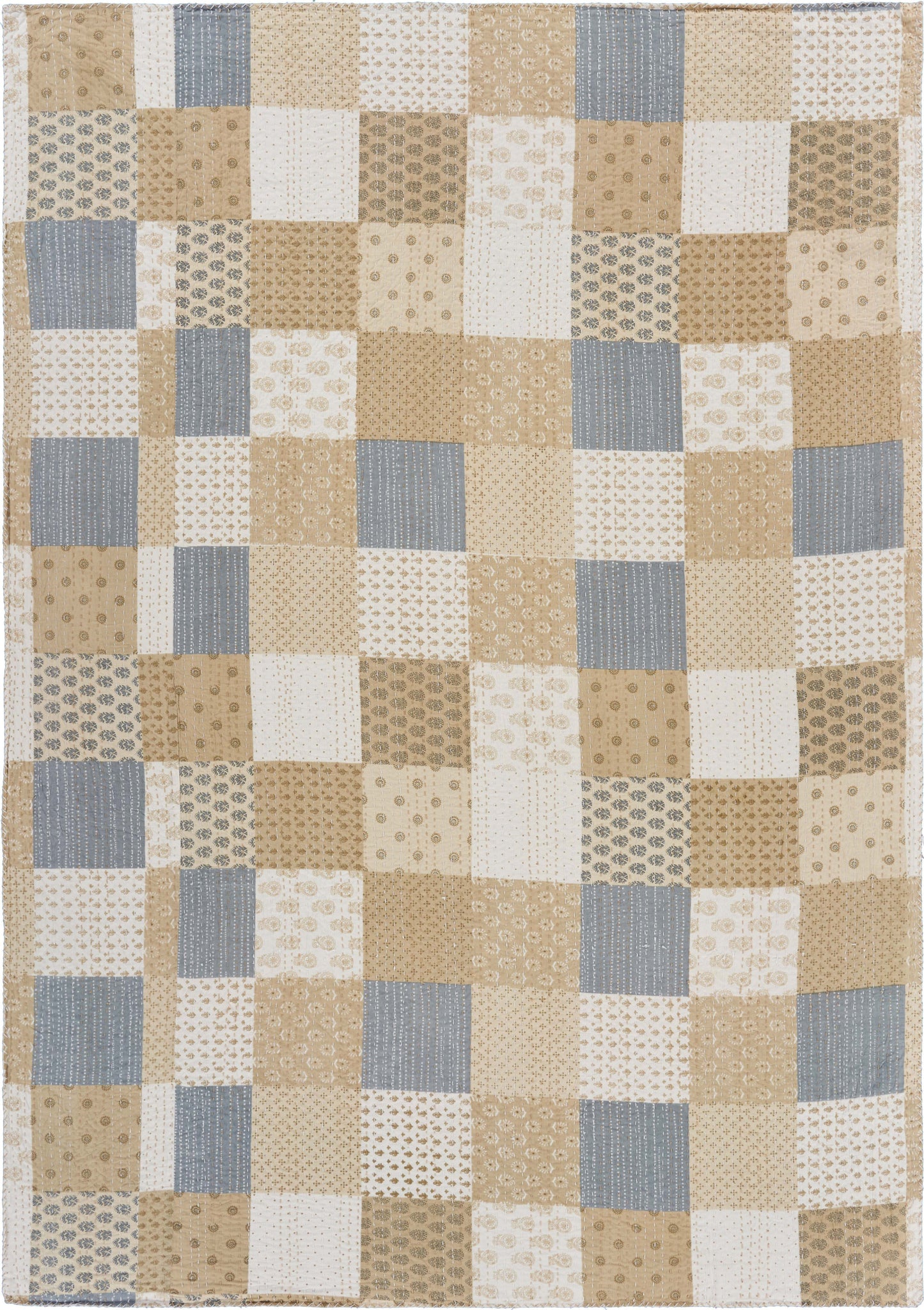 Beige Knitted Cotton Patchwork Throw Blanket