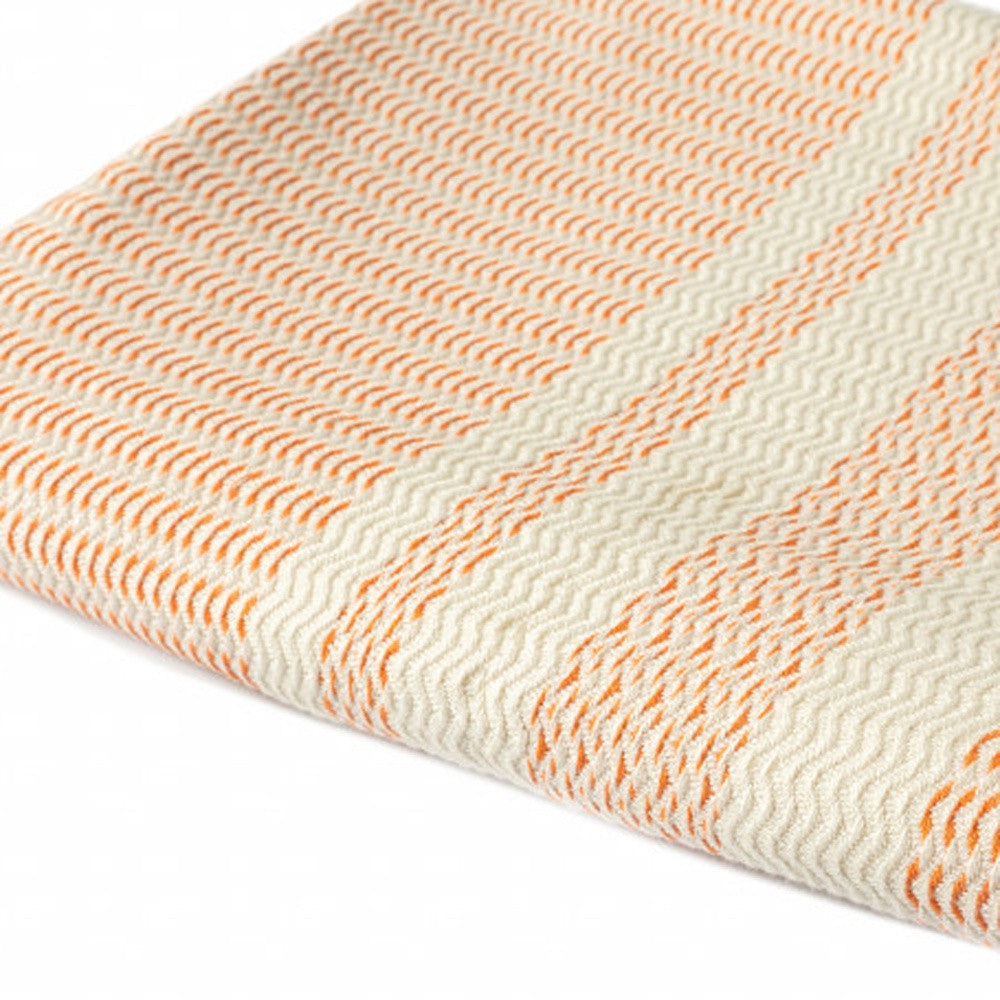 Orange Woven Cotton Striped Throw Blanket