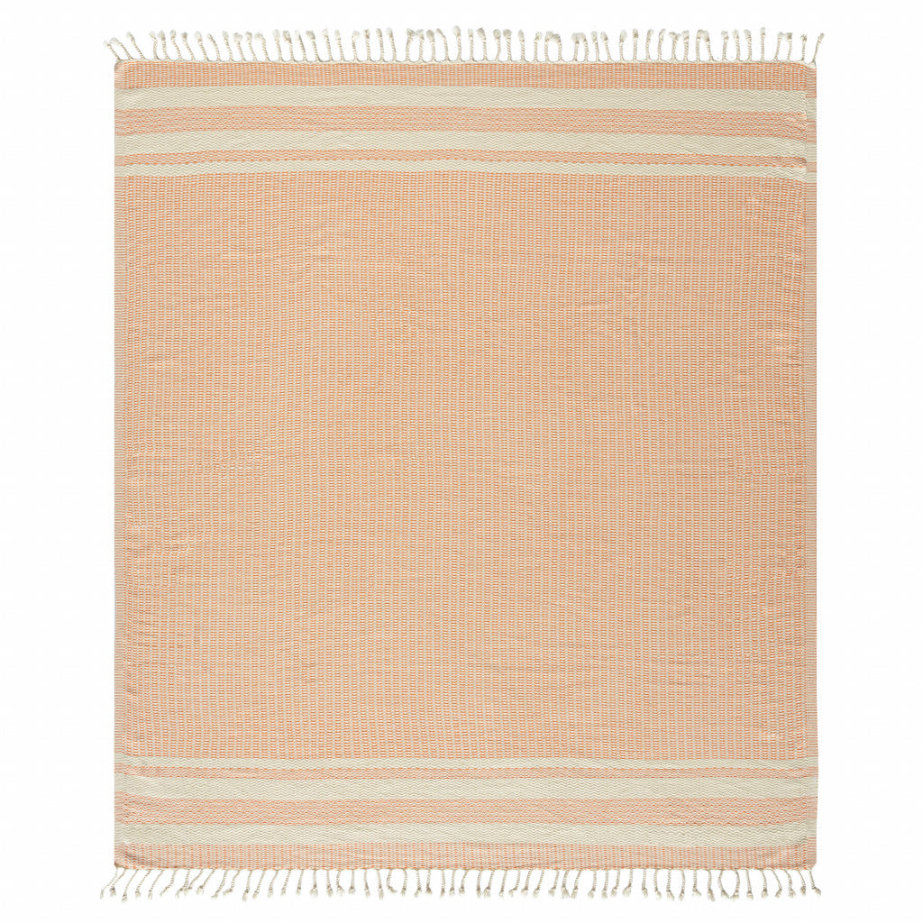 Orange Woven Cotton Striped Throw Blanket