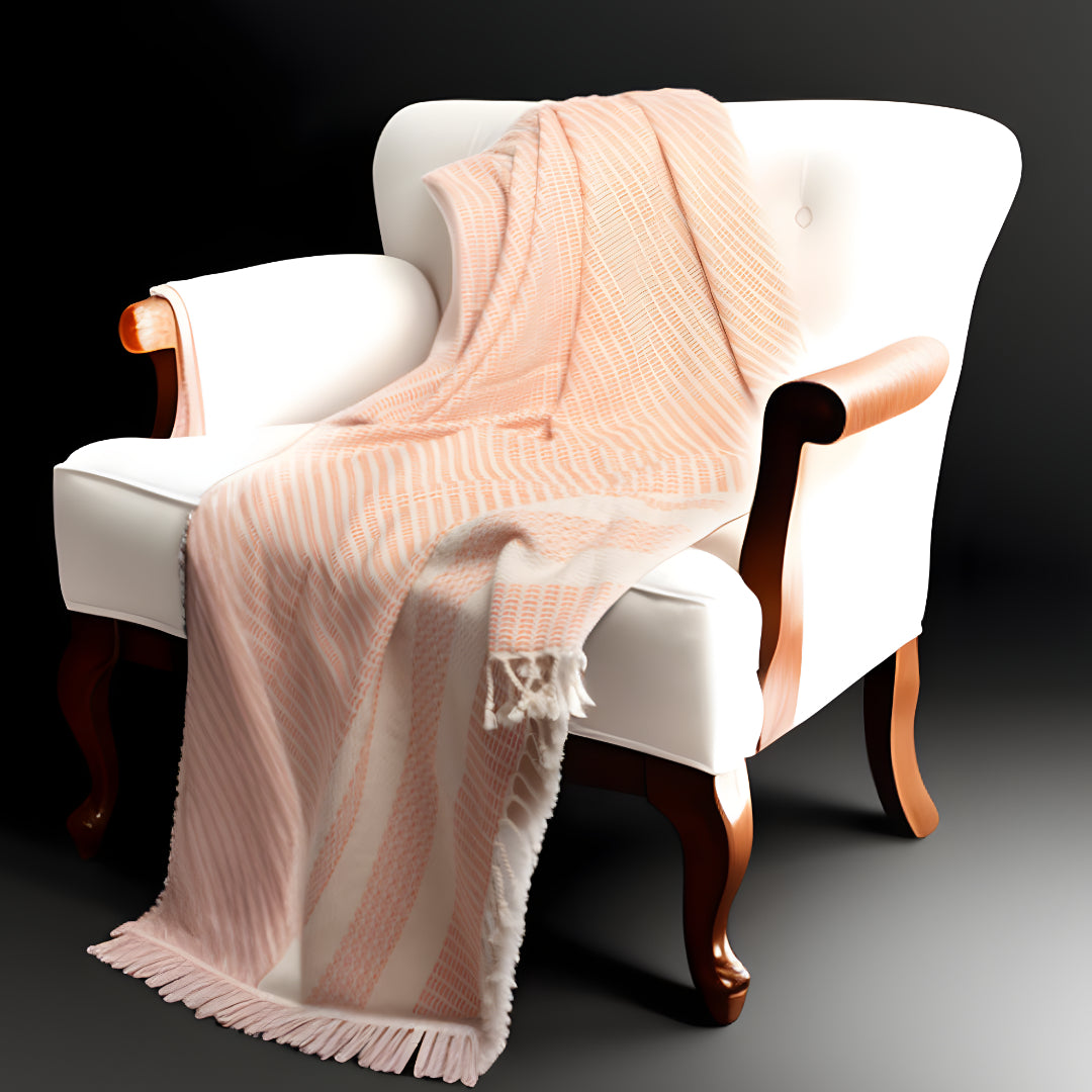 Orange Woven Cotton Striped Throw Blanket