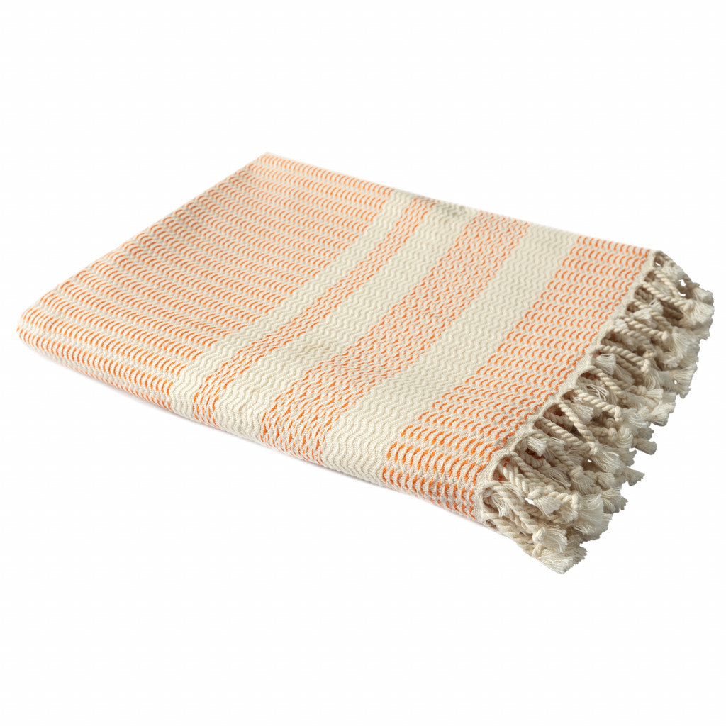 Orange Woven Cotton Striped Throw Blanket