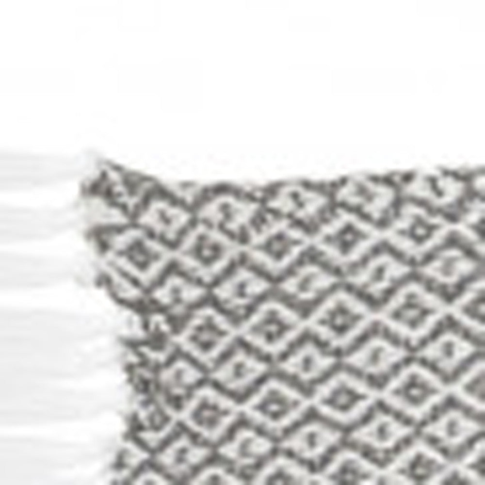 Gray and White Woven Cotton Geometric Throw Blanket