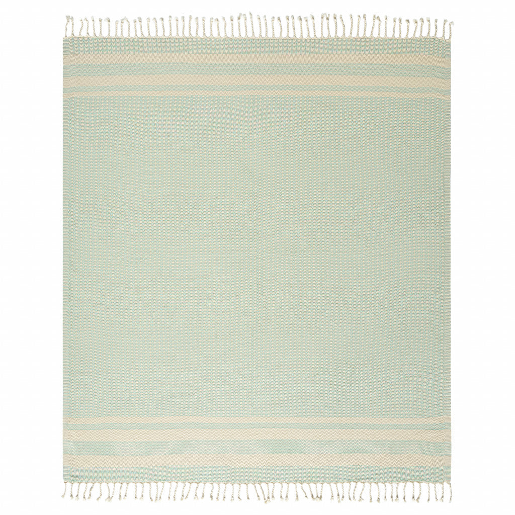 Turquoise Woven Cotton Striped Throw Blanket