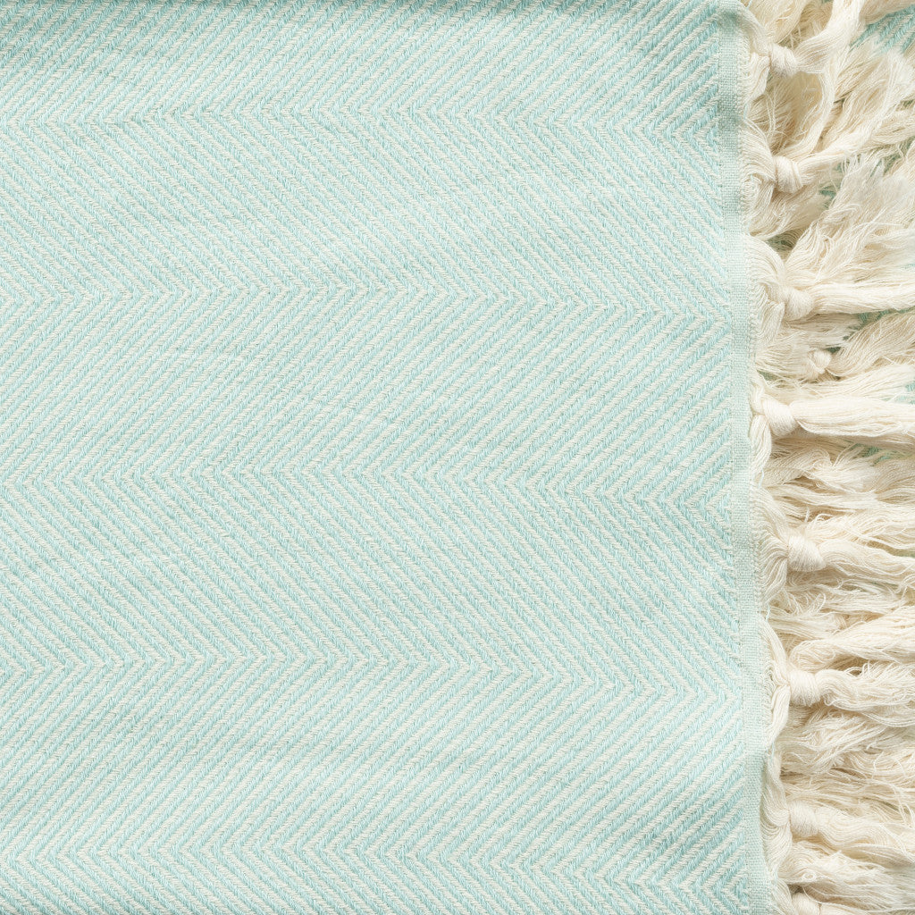 Teal Blue Woven Cotton Herringbone Throw Blanket