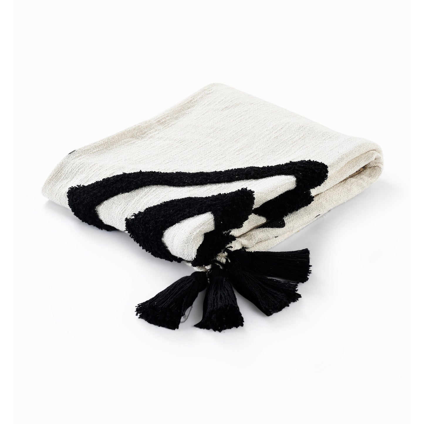 Black and White Woven Cotton Geometric Throw Blanket