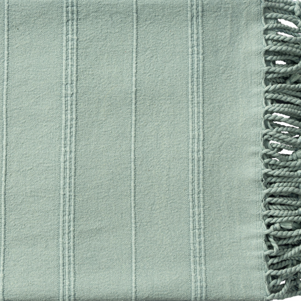 Green Woven Cotton Striped Throw Blanket