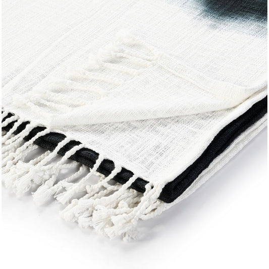 Black and White Woven Cotton Ombre Throw Blanket