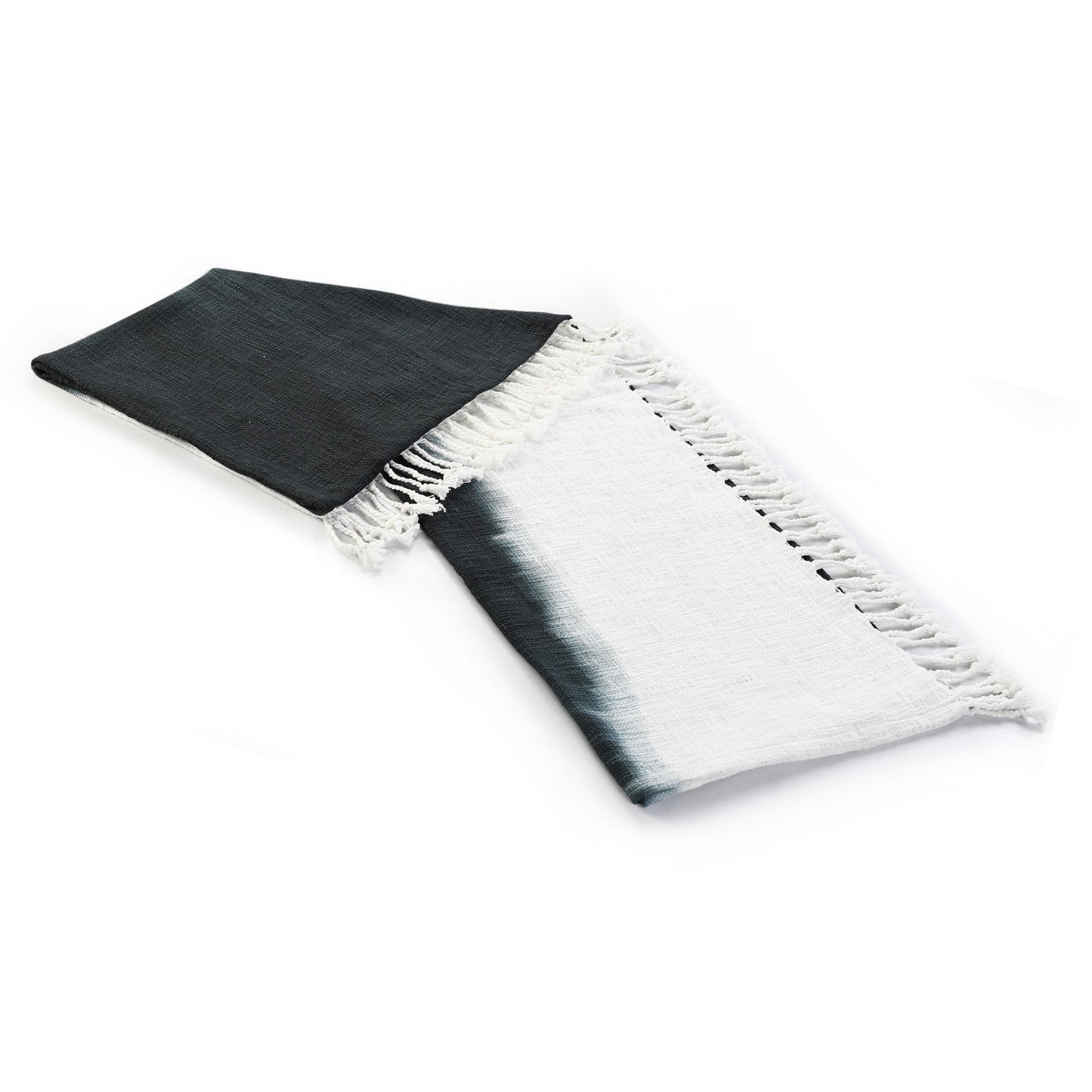 Black and White Woven Cotton Ombre Throw Blanket