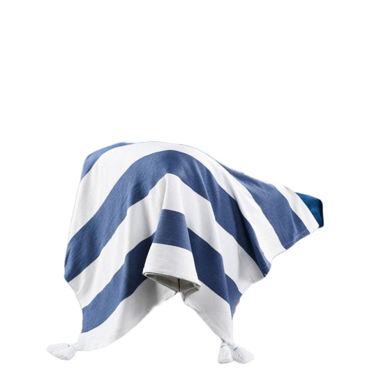 Blue and White Knitted Cotton Striped Throw Blanket