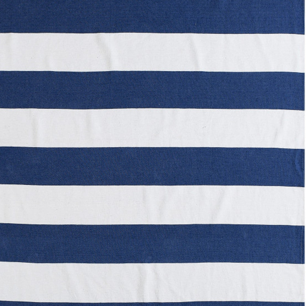 Blue and White Knitted Cotton Striped Throw Blanket