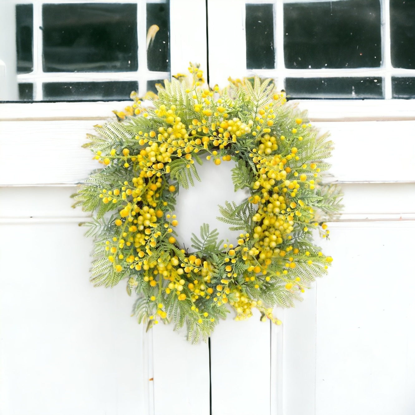 27" Green and Yellow Fern Artificial Wreath