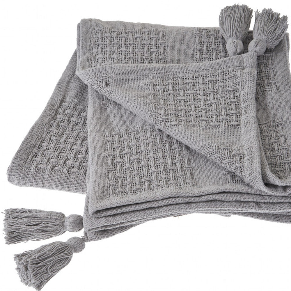 Gray Woven Cotton Solid Color Throw Blanket