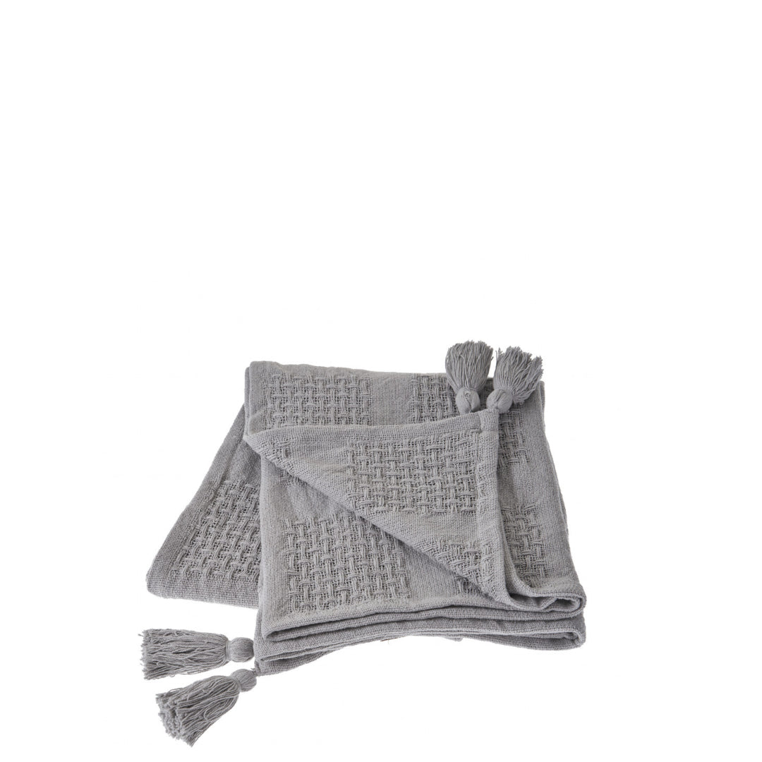 Gray Woven Cotton Solid Color Throw Blanket