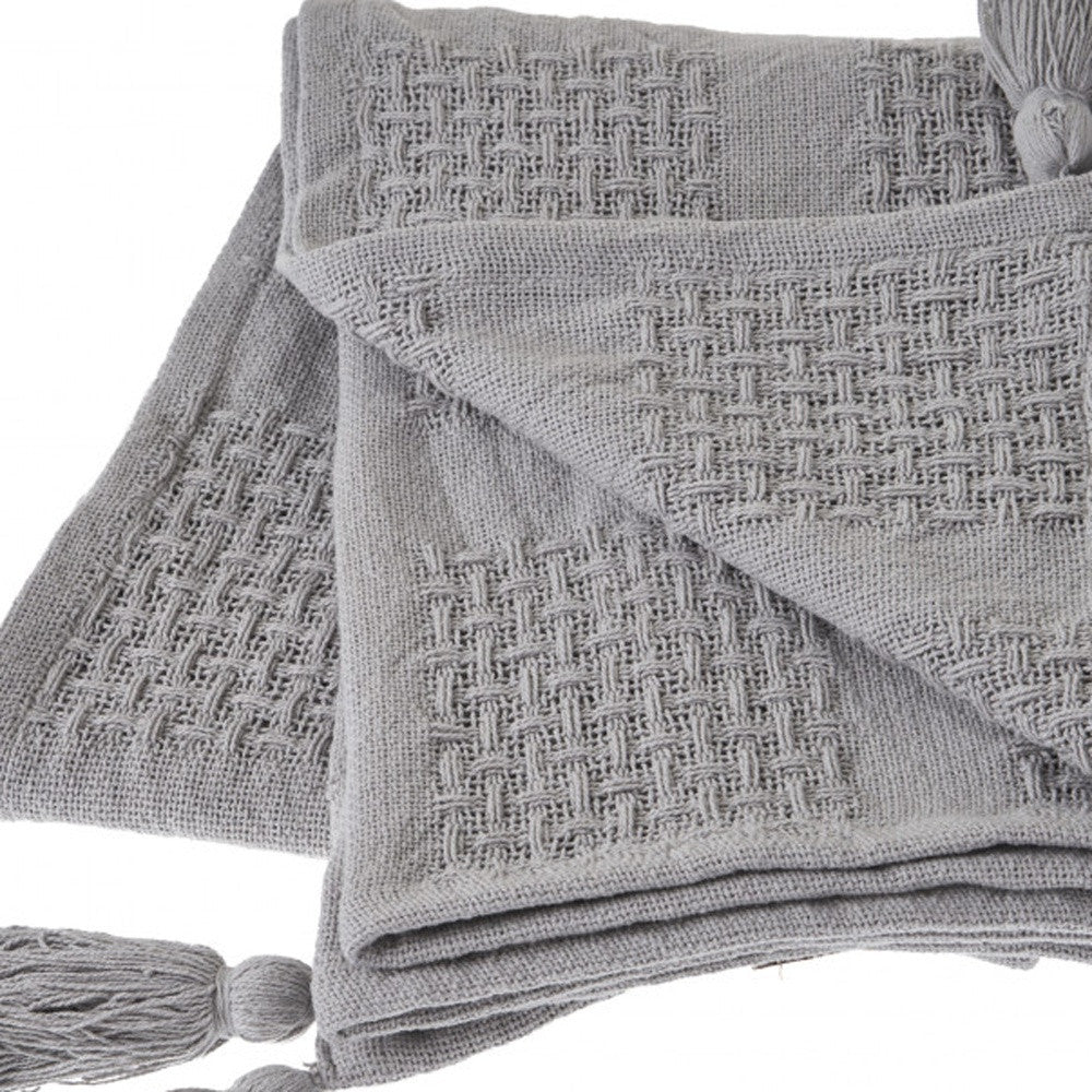 Gray Woven Cotton Solid Color Throw Blanket