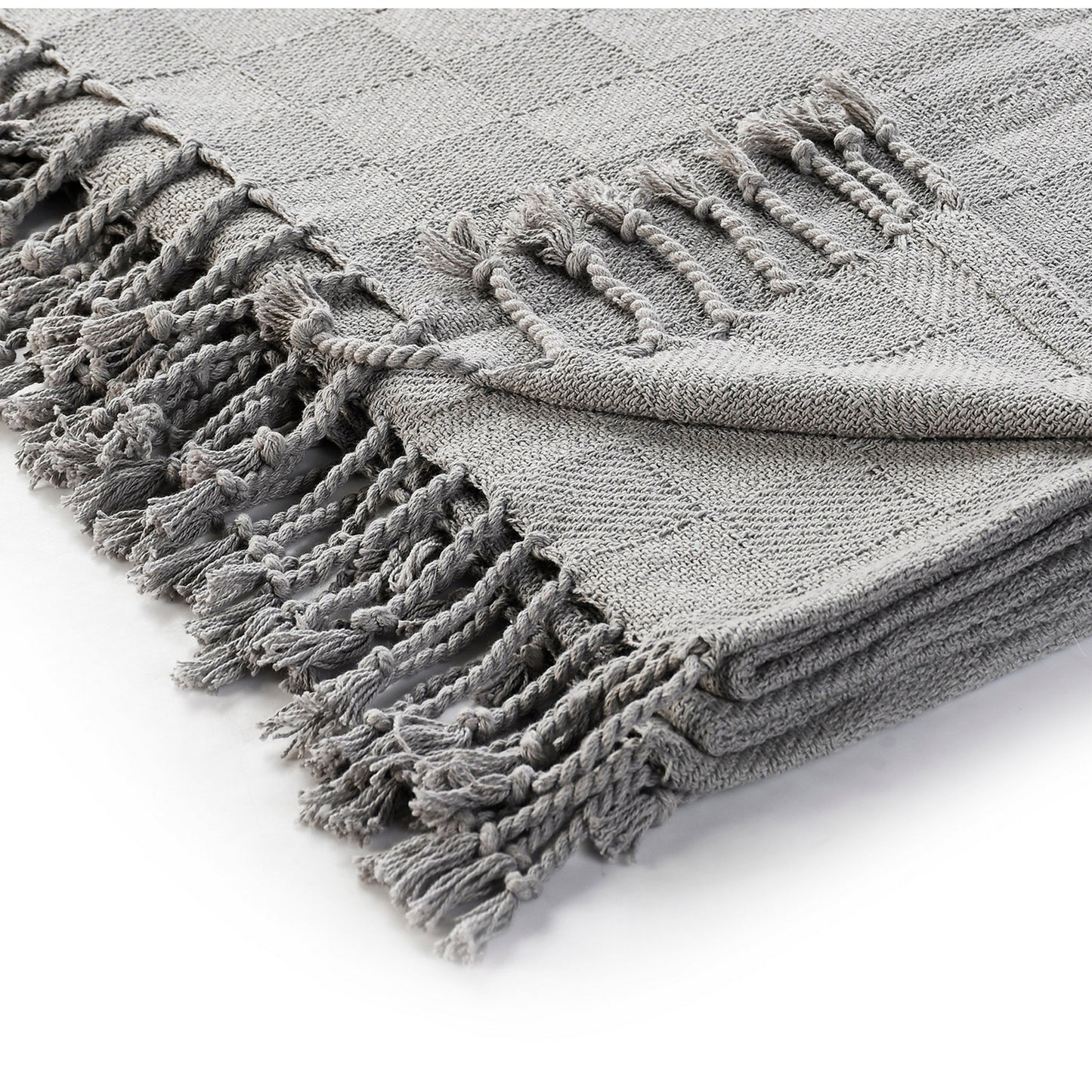 Gray Woven Cotton Solid Color Throw Blanket