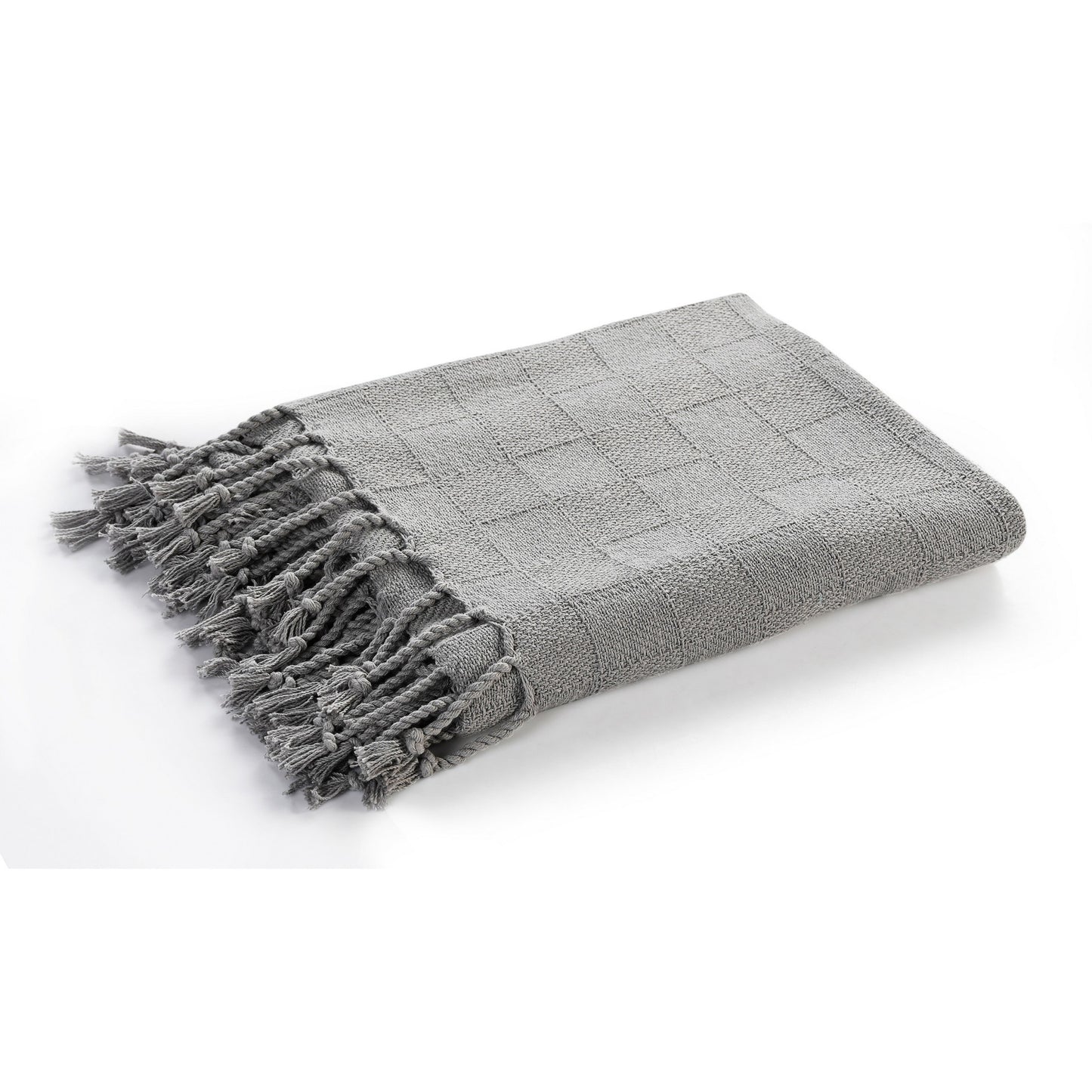 Gray Woven Cotton Solid Color Throw Blanket