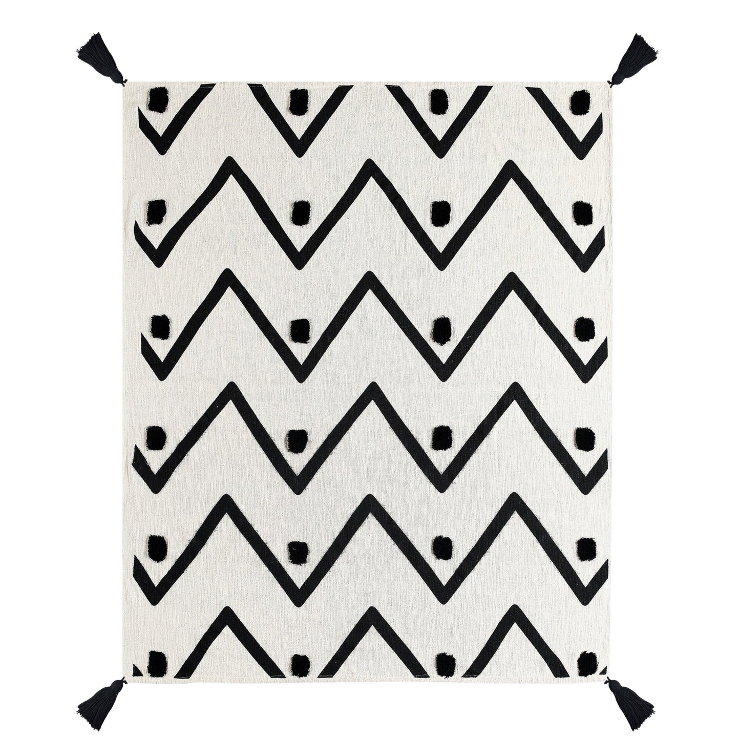 Black and White Woven Cotton Chevron Throw Blanket