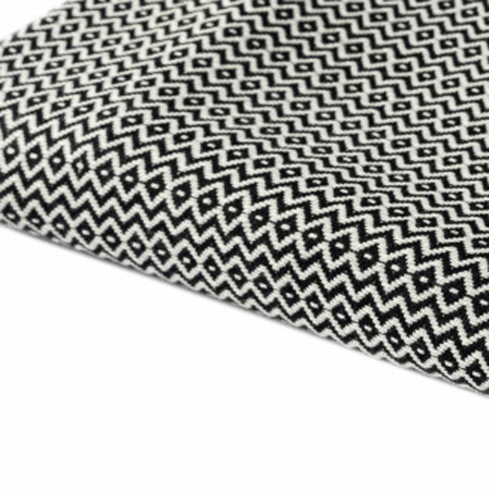 Black and White Woven Cotton Geometric Throw Blanket