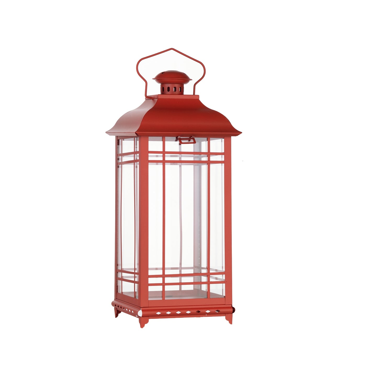 Set Of Three Red Flameless Floor Lantern Candle Holder