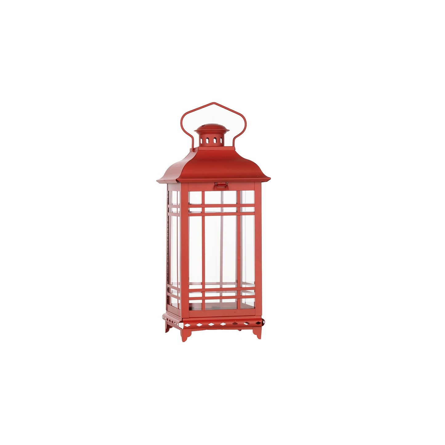 Set Of Three Red Flameless Floor Lantern Candle Holder