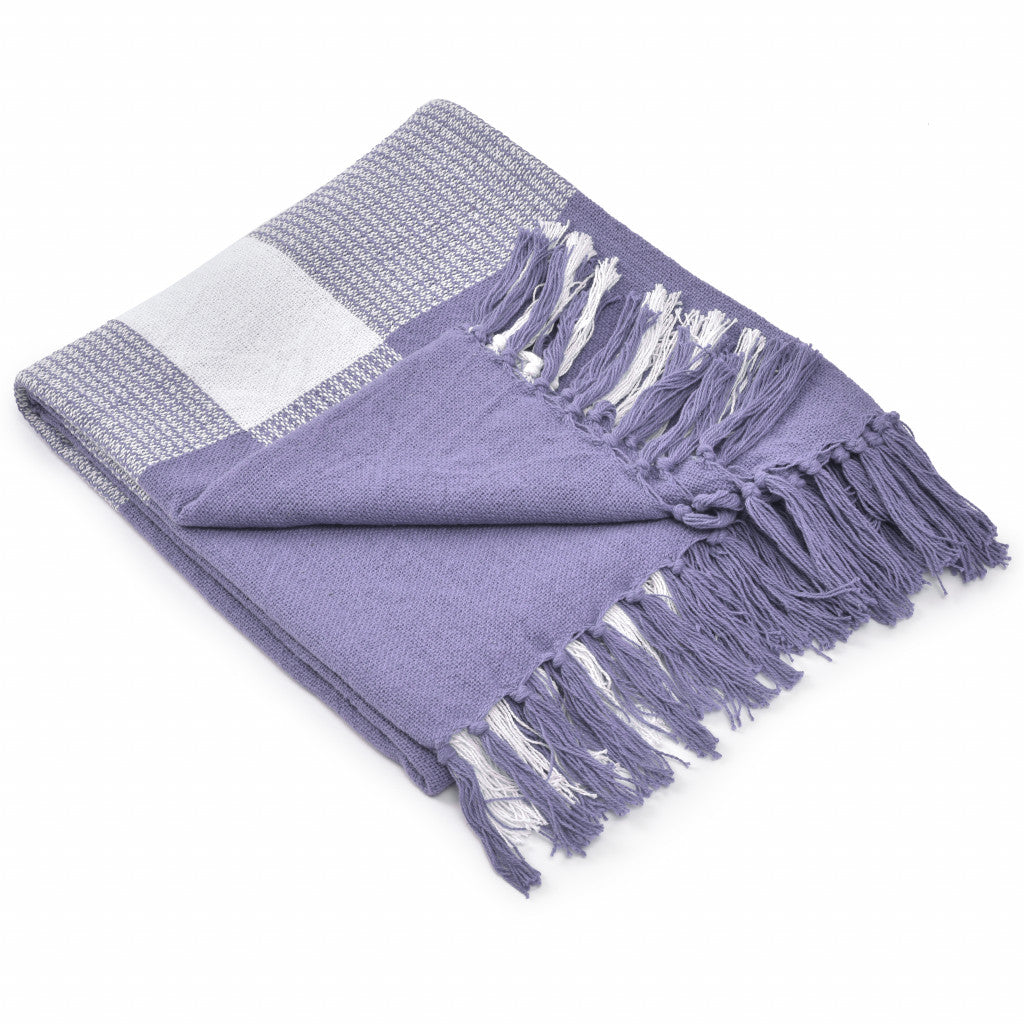 Purple Woven Cotton Checkered Throw Blanket