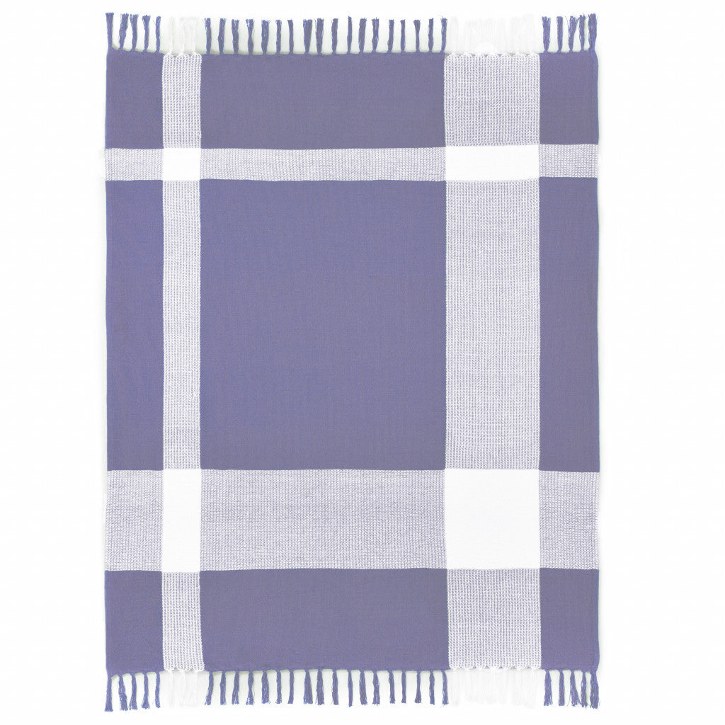 Purple Woven Cotton Checkered Throw Blanket