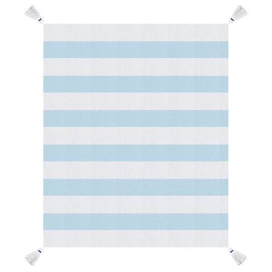 Blue and White Woven Cotton Striped Throw Blanket