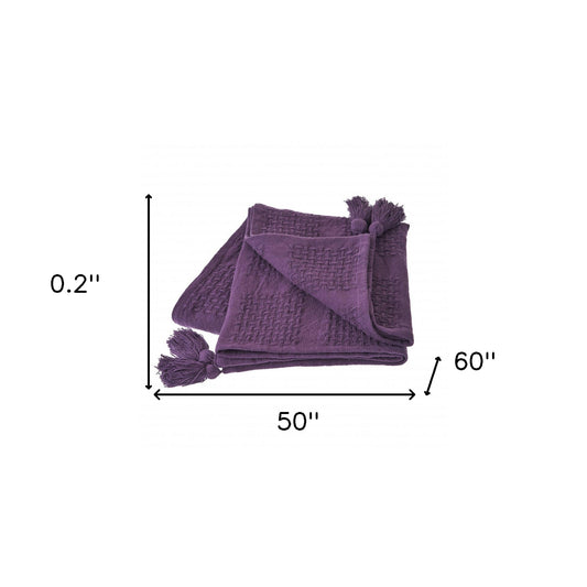 Purple Woven Cotton Solid Color Throw Blanket