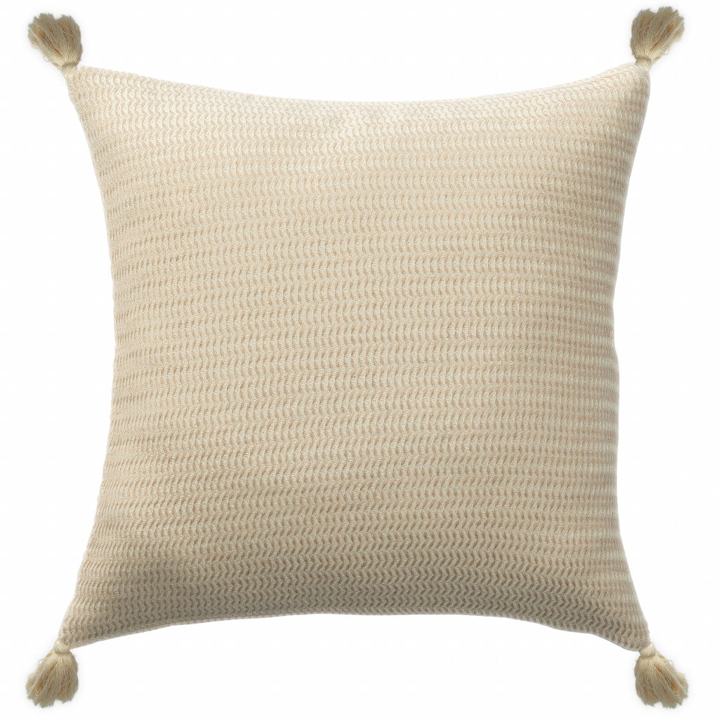 18" X 18" Beige And Ivory 100% Cotton Striped Zippered Pillow