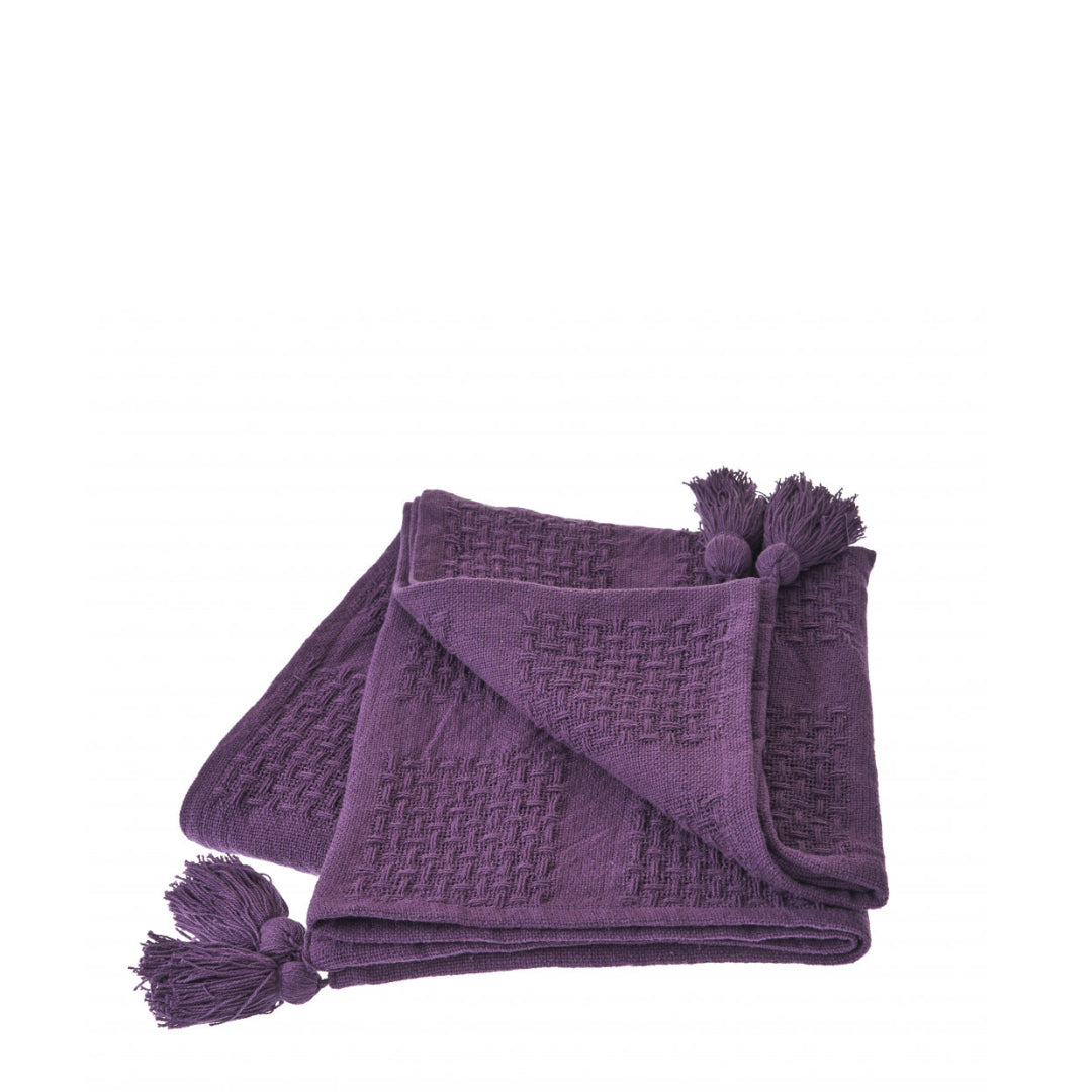 Purple Woven Cotton Solid Color Throw Blanket