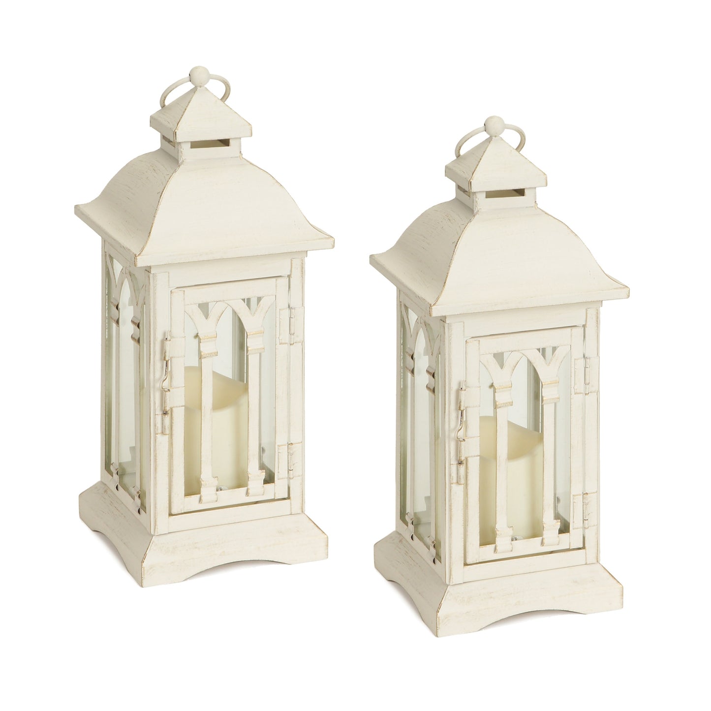 Set Of Two Beige LED Floor Lantern Candle Holder