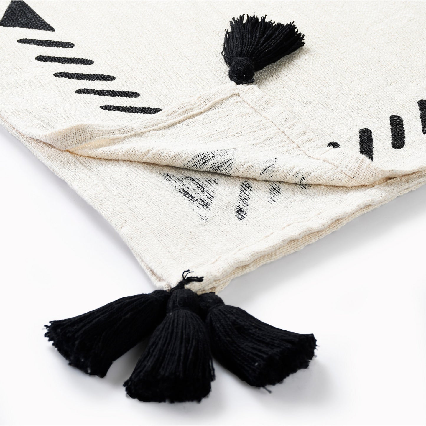 Black and White Woven Cotton Geometric Throw Blanket