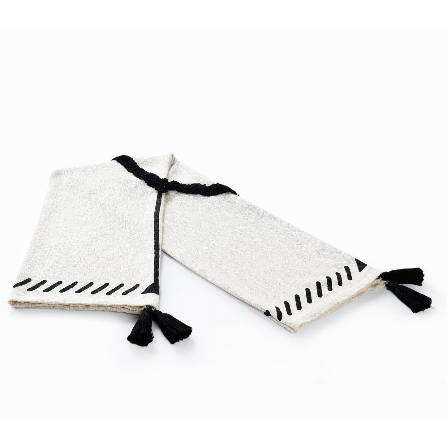 Black and White Woven Cotton Geometric Throw Blanket