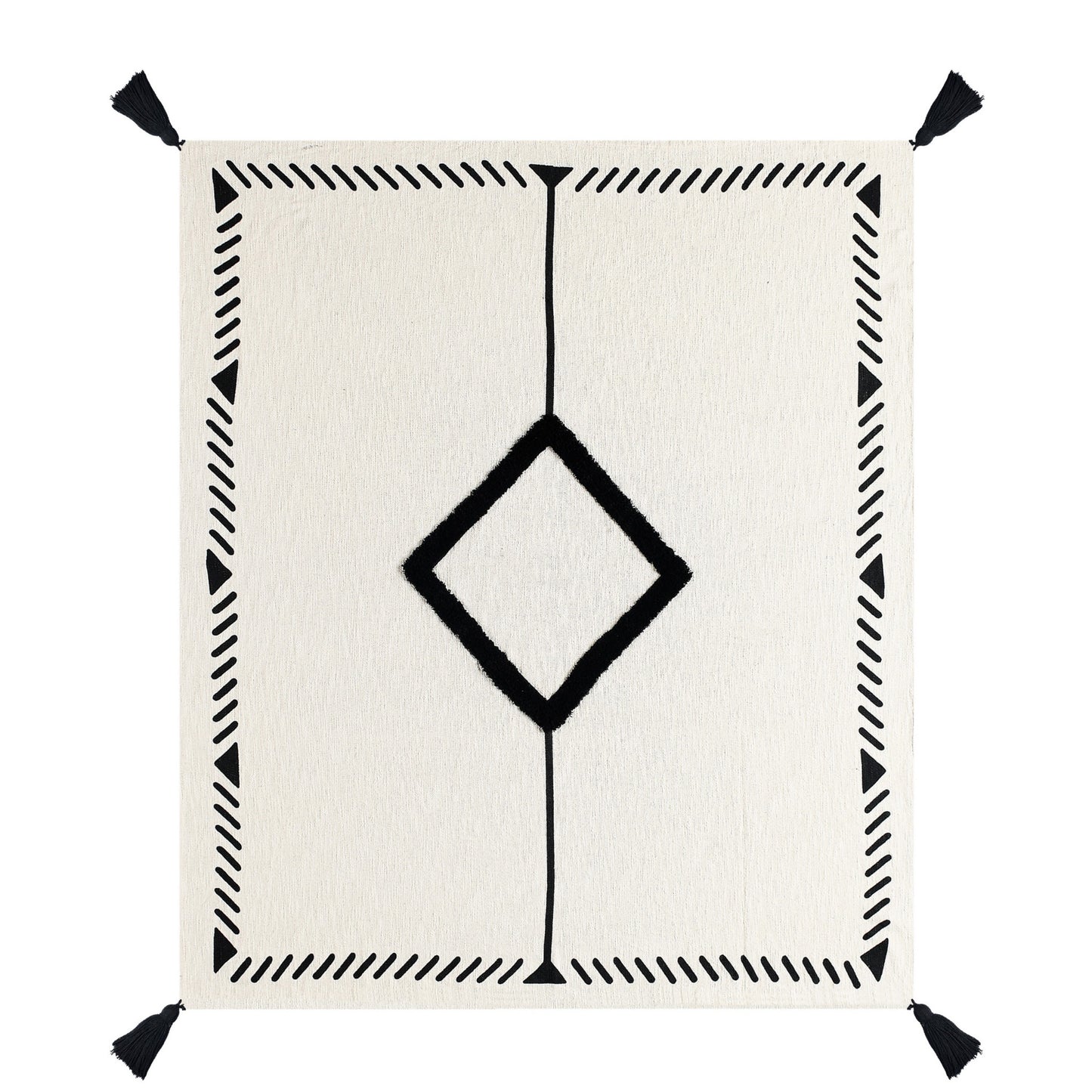 Black and White Woven Cotton Geometric Throw Blanket