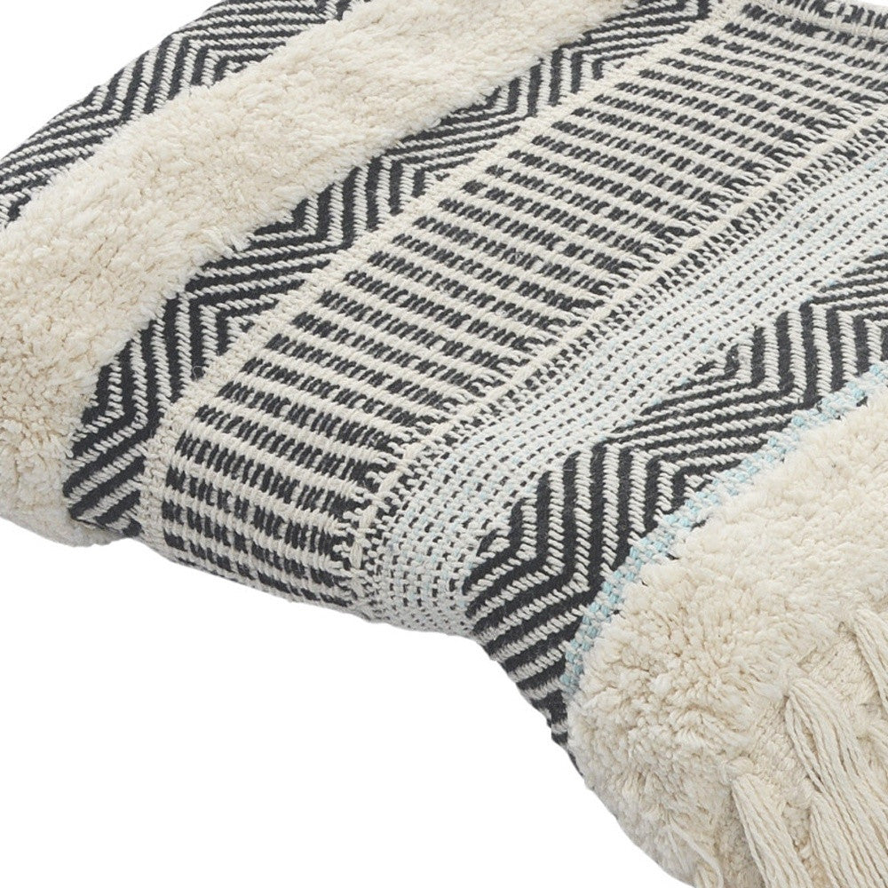 Cream Woven Cotton Herringbone Throw Blanket