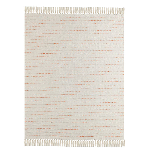 Cream Woven Cotton Striped Throw Blanket